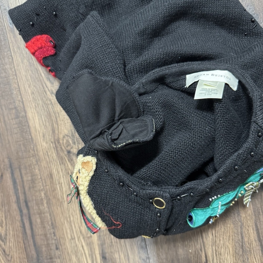 Vintage 2000 Susan Bristol Sweater Women's L Black Remie Embroidered Cardigan - Picture 8 of 11